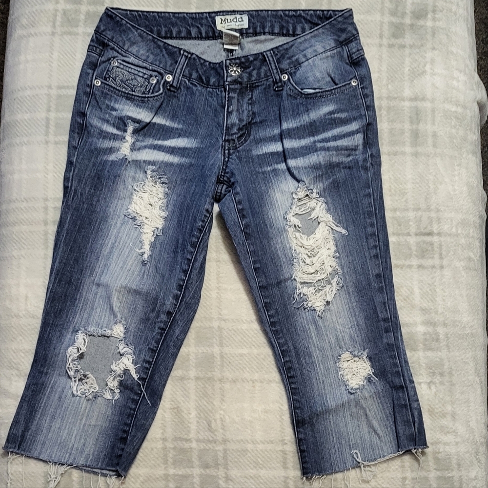 Mudd Women's Distressed Denim Cut-off Capris Sz 5